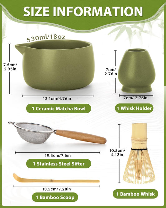 20OZ Matcha Whisk Set - Matcha Kit for Ceremony, Gift for Matcha Lovers | 5PCS Japanese Tea Set Includes Matcha Bowl with Spout, Bamboo Whisk with Ceramic Holder, Bamboo Scoop and Sifter