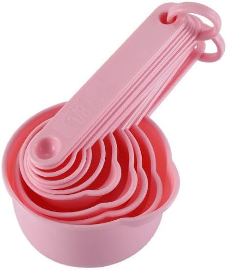 Plastic Measuring Cups and Spoons Set of 11, Kitchen Measuring Cups and Spoons Set for Dry & Liquid Ingredients, 5 Measuring Cups & 6 Measuring Spoons Set for Cooking & Baking Color Pink