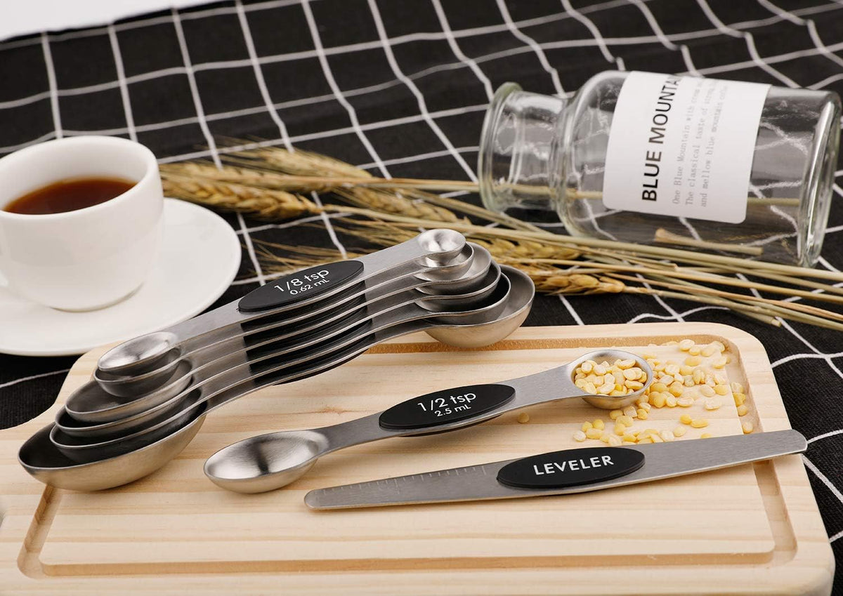 Magnetic Measuring Spoons Set of 9 Stainless Steel Dual Sided Teaspoon