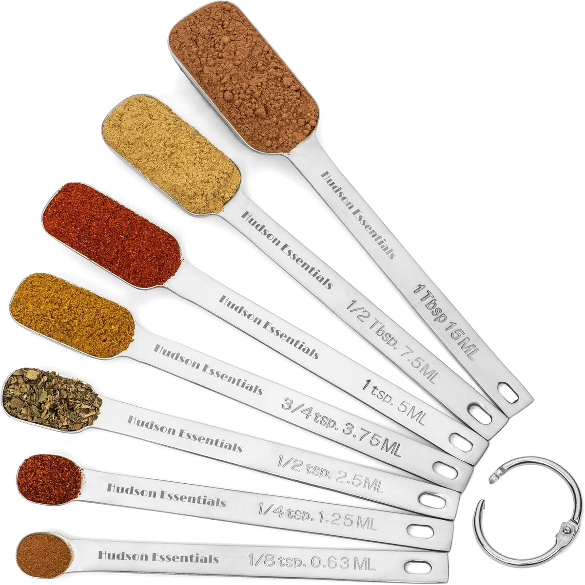 Stainless Steel Measuring Spoons Set for Dry or Liquid - Fits in Spice Jars - Set of 7