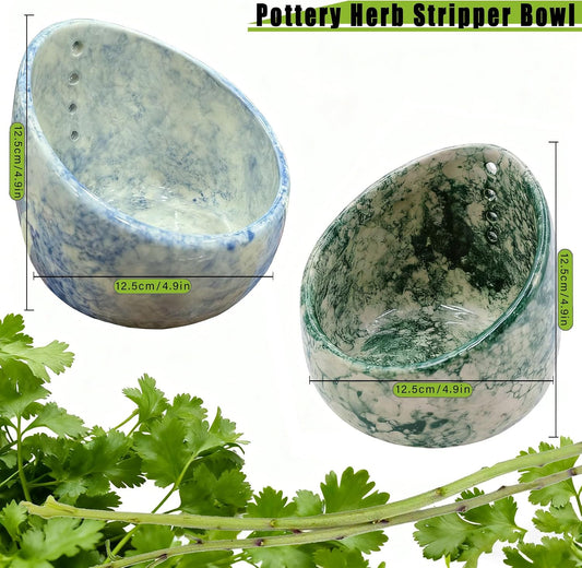 Herb Stripper Bowl, Herb Stripper (Green) | Pottery Ceramic Herb Stripper for Ergonomic Design Fast Leaf Removal Suitable for Kitchen or Picnic