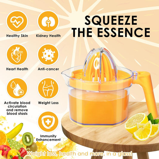 4-in-1 Lemon Squeezer, 16.9oz Manual Juicer with Dual Reamers | Multifunctional Citrus Juicer, Lemon Lime Squeezer with Detachable Handle/Grater/Egg Separator/Measuring Cup/BPA-Free, Orange