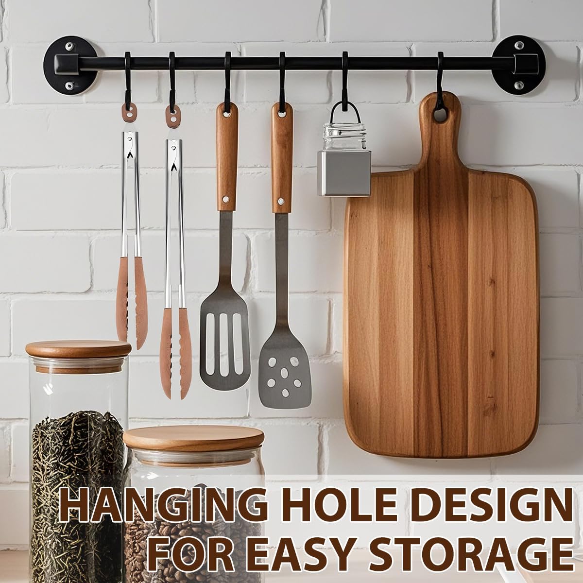 Wooden Tongs for Cooking & Serving Food, Stainless Steel Salad Tongs with Walnut Wood Tip, Anti-Slip Long Handle Wooden Kitchen Tongs Heat Resistant, Smooth Locking & Hanging Cooking Utensils Set of 2