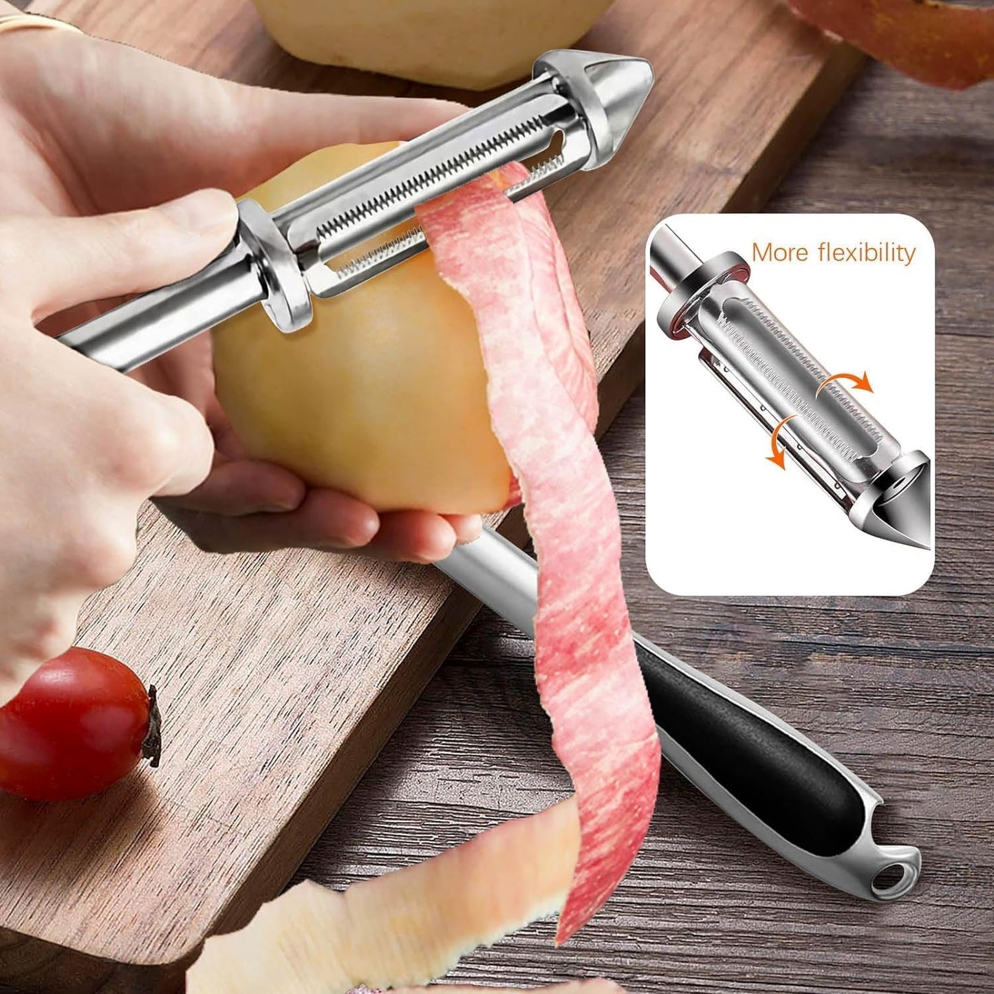 All In One Multifunctional Vegetable Peeler,4 and 1Julienne Peeler Vegetable Peeler,Veggie Peelers for Kitchen,Potato kitchen Pear Tomato Cucumber (Silver)