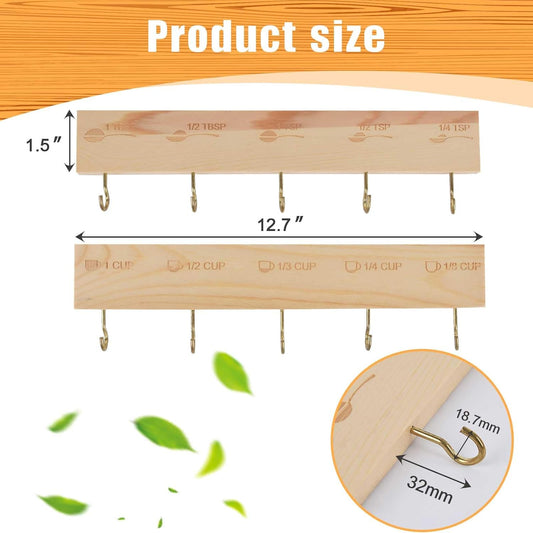 Premium Bamboo Measuring Cups and Spoons Rack, Measuring Cup Organizer Rack Suitable for Kitchen Hanging Cups and Spoons, Including Screw and Adhesive Mounting(2 pcs)