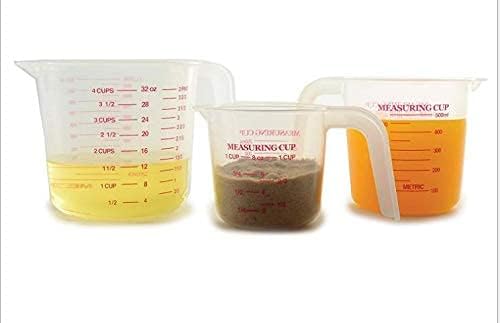 MIZORLIE Plastic Measuring Cup Set,3Pcs BPA Free Plastic Clear Heat-resistant with Angled Grip and Spout Stackable Liquid Measuring Cup for Kitchen Use
