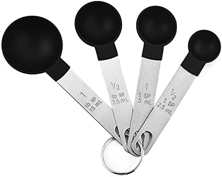 8 Pcs Measuring Cups and Spoons Set, Stackable Black Measuring Spoons for Measuring Dry and Liquid Ingredients Small Teaspoon with Plastic Head