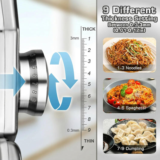 3-in-1 Pasta Maker with 9-Setting Pasta Roller & Cutters, Silver | 9 Thickness & 2 Width Settings| Stainless Steel Body Rust Resistant| Easy Clean| For Spaghetti, Fettuccine, Lasagna and More