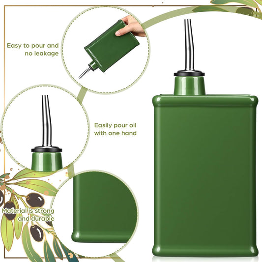 20 oz Ceramic Olive Oil Dispenser Bottle Green Olive Oil Dispenser Large Capacity Vinegar Cruet with Stainless Steel Spout for Storage Vinegar, Coffee Syrups and Other Liquids