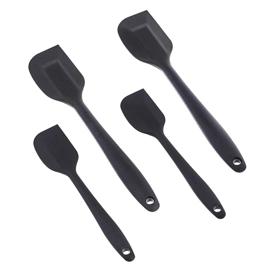 Non-Stick Heat Resistant Silicone Spatula Set, Dishwasher Safe, BPA Free, Food Grade, 2 Small & 2 Large, Black, Pack of 4