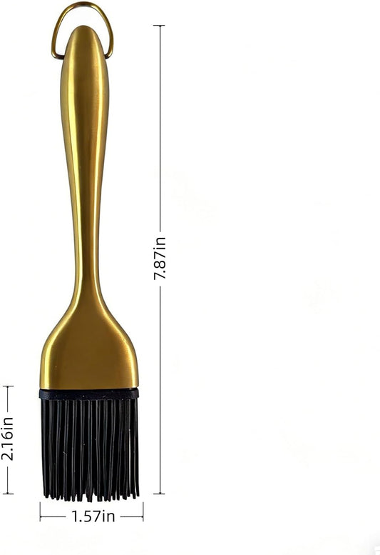 Silicone Basting Brush, Gold, 2 Pack with 2 Extra Heads | Gold Stainless Steel Handle, Heat Resistant, For BBQ Grill Cooking Baking, Dishwasher Safe