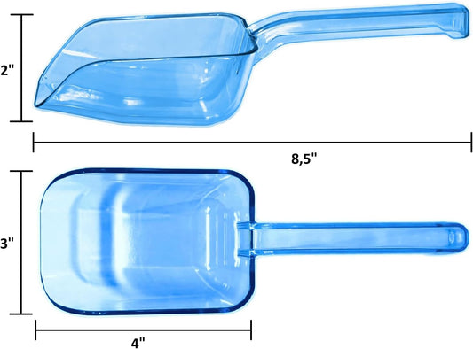 2-Pack Plastic Ice Scoop for Freezer, 8 oz Each, Clear Blue Ice Scoops | Two 8 oz small plastic ice scoops, each with a grip handle, for ice machines, ice makers, freezer bins and ice buckets
