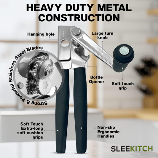 Commercial Heavy Duty Manual Can Opener with Hand Crank | Easy for Seniors & Arthritis, Large Cans, Restaurants & Home Kitchens