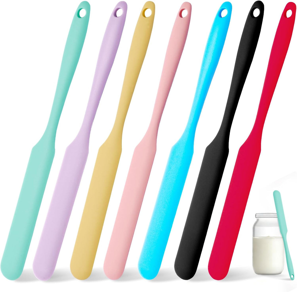 3 Pcs Silicone Jar Spatula Set, Sourdough Spurtle, Jar Scraper, Long Handle Thin Spatulas, Perfect for Jars, Bottles, Containers, Mixing, Scraping, Spreading Jam, Cake Icing and Sourdough Tools. (3)