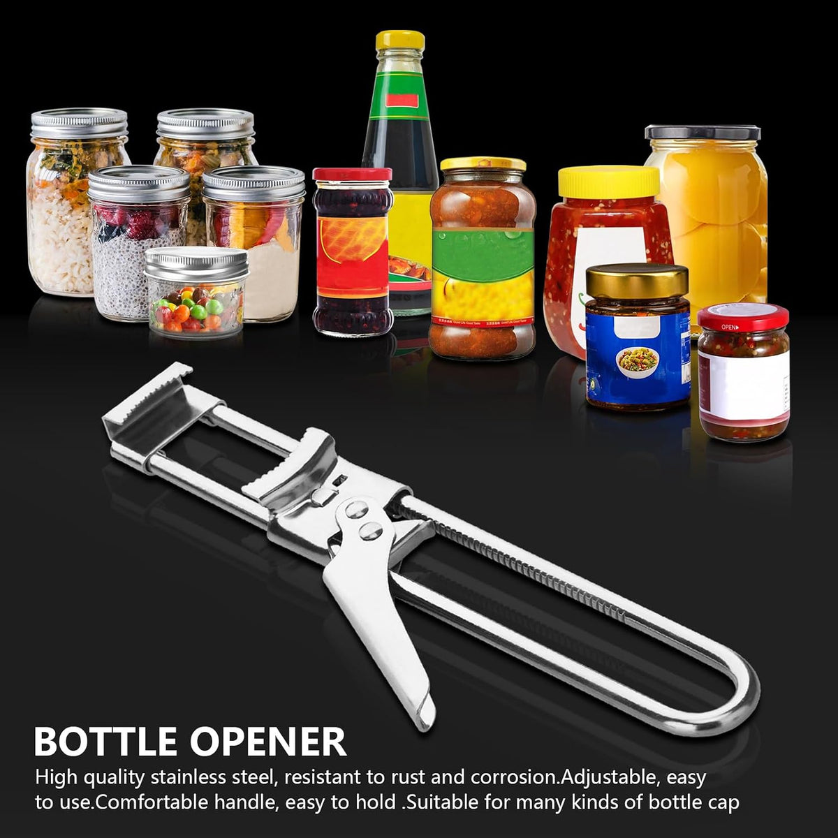 Jar & Bottle Opener, Adjustable Multifunctional Stainless Steel Can Opener Jar Lid Gripper, Manual,Kitchen Accessories