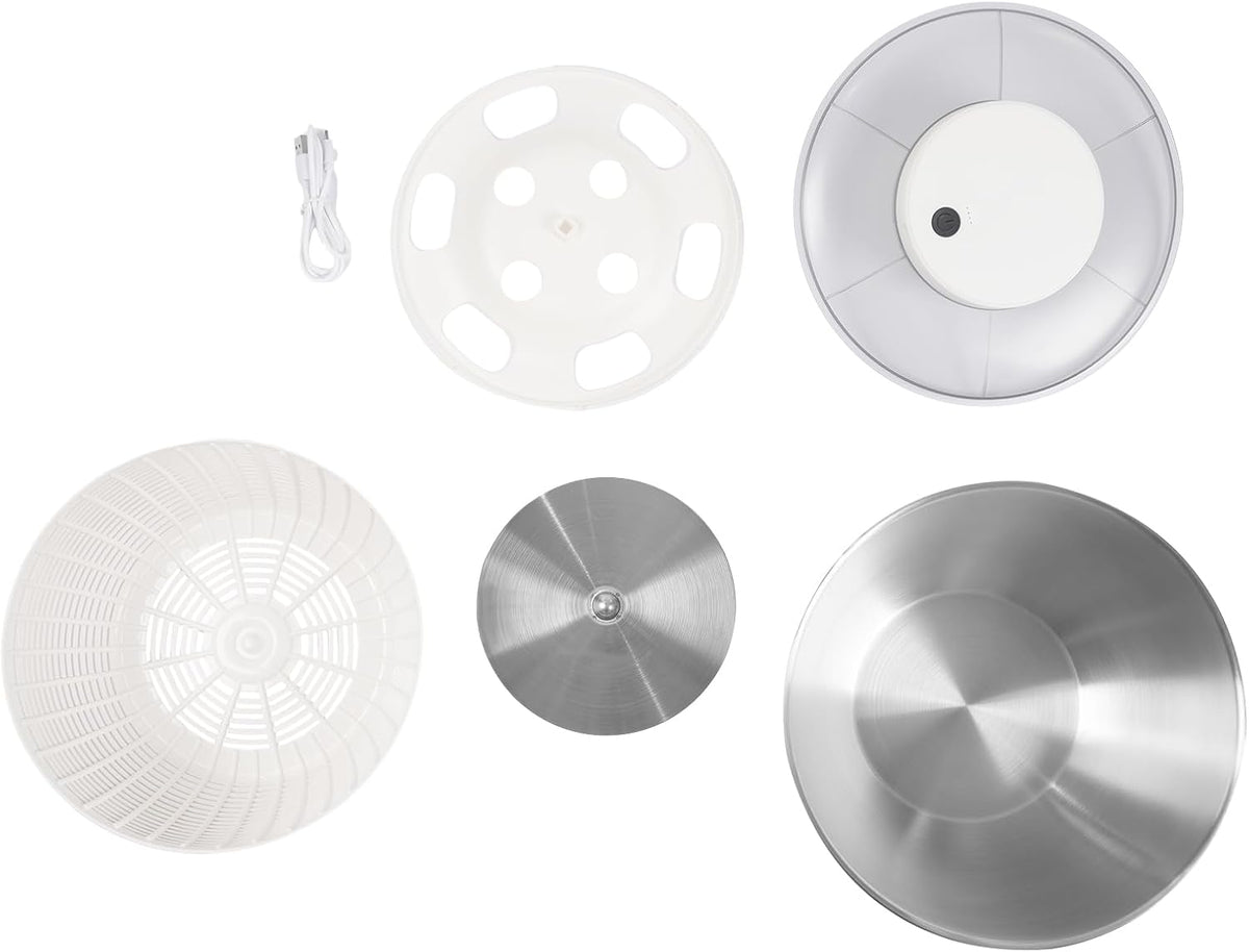Stainless Steel Electric Salad Spinner Countertop Fruit Vegetable Washer Dryer Vegetable Dehydrator w/Bowl & Colander Lettuce Spinner for Draining Dehydrating Storing Vegetables, 5.12*6.30''
