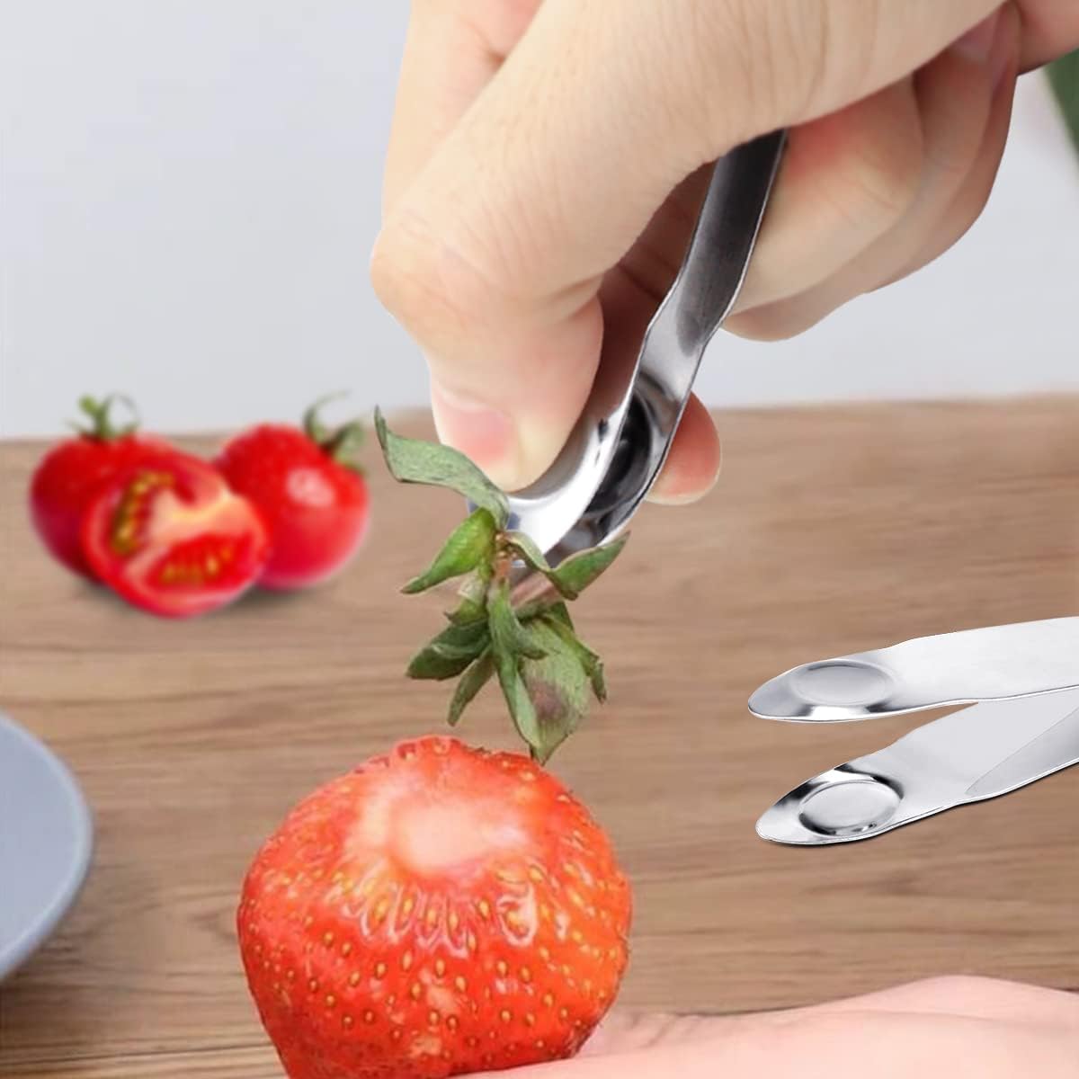 4 Pcs Stainless Steel Strawberry Huller, Fruit Stem Remover Core Tool Kitchen Gadgets for Cherry Tomato Berry, Silver