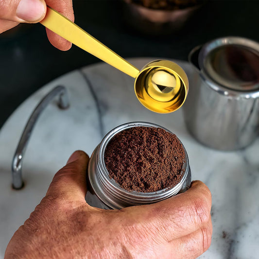 2-in-1 Stainless Steel Coffee Scoops - 15ML/1TBSP Measuring Spoon with Pressed Bottom for Scooping and Tamping - Coffee Powder Standable Measure Espresso Press Spoons Tablespoon, 5.78 Inch