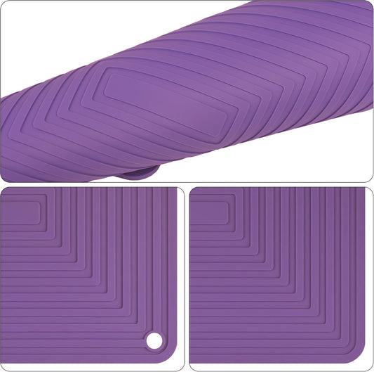 Silicone Trivets Mats for Hot Pots & Pans & Dishes, Hot Pads for Kitchen, Multipurpose Heat Resistant Mat for Kitchen Counter, Durable & Flexible Silicone Pot Holder Set 2 Rectangular Purple