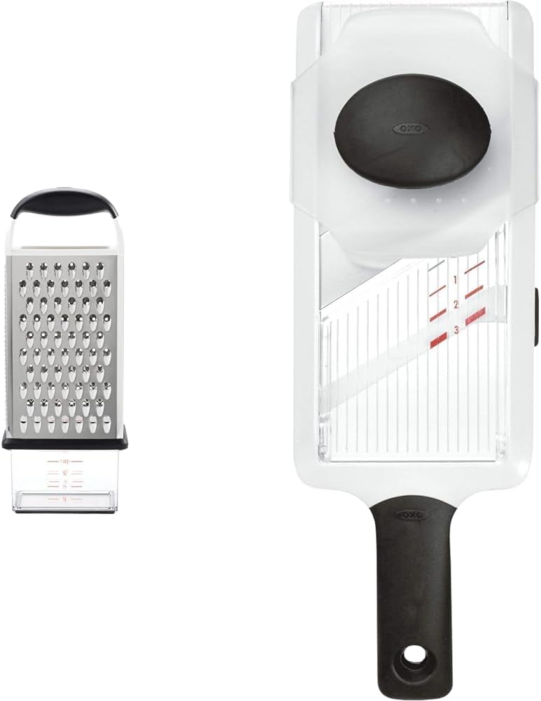 Good Grips Box Grater and 1119100 Good Grips Hand-Held Mandoline Slicer, White