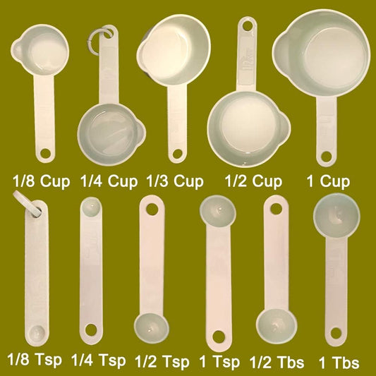 Measuring Cups and Measuring Spoons Set of 11pcs, Plastic, Nordic color Cups, Included 2 pcs Kitchen Tool Hook Up. (Green)