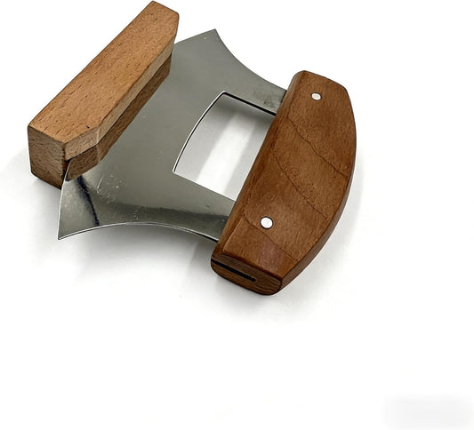 Pizza Cutter Chef Ulu Knife Handle Color Grip (walnut wood, 5.2inch) | Beautiful wooden seat to store
