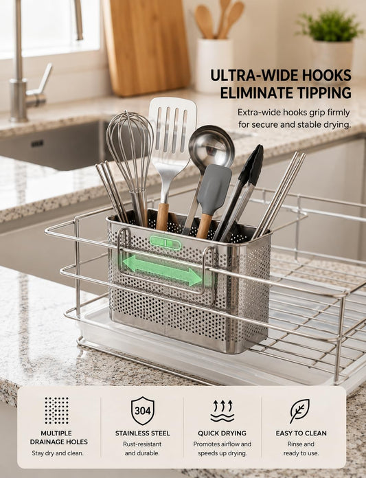 SUS 304 Silverware Basket for Dish Rack, Hanging Utensil Holder