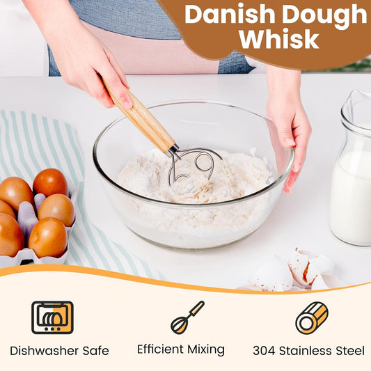 Sourdough Tools with Danish Dough Whisk Complete Set, for Sourdough Bread | Food-Grade Steel Dutch Whisk, Even Mixing, Bread Making Tools, with Bread Lame, Bread Sling, and Dough Scraper Set