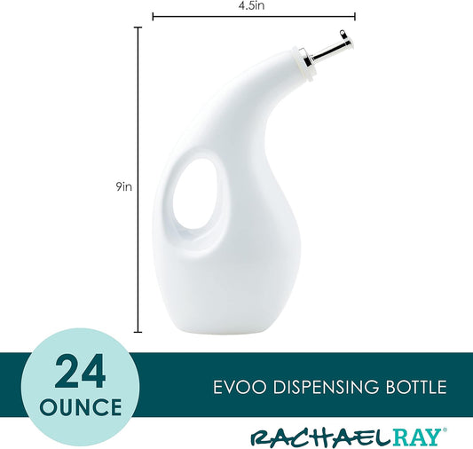 Rachael Ray Ceramic Olive Oil Dispenser Bottle for EVOO Oil and Vinegar, 24-Ounce, White