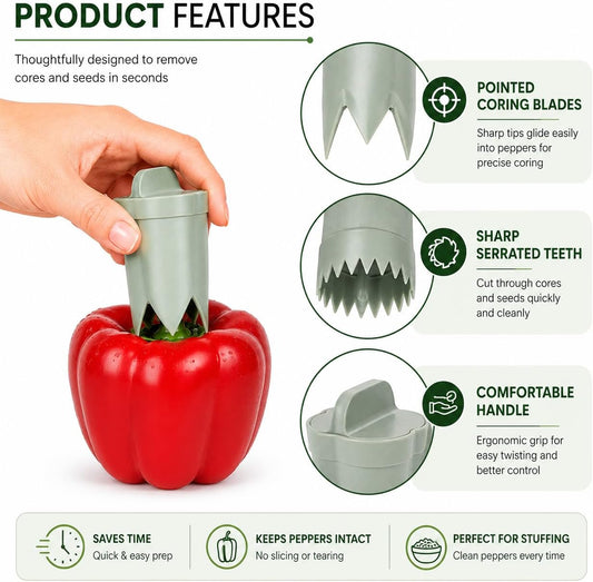 Jalapeno Corer Tool, 2-in-1 Pepper Corer & Jalapeno Seed Remover, Pepper Deseeder for Jalapeno Poppers, Bell Peppers & Chili Peppers, Easy Kitchen Prep Tool