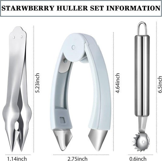 4-Piece Strawberry Huller & Tomato Corer Set - Stem Remover Tool for Strawberry, Potato, Pineapple