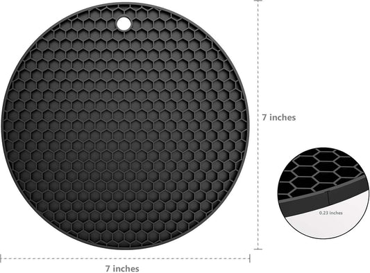 Silicone Trivet Mat — Heat Resistant 446°F Pot Holders for Hot Dishes, Non-Slip Hot Pads for Quartz & Granite Countertops, Multipurpose Kitchen Trivets, Black