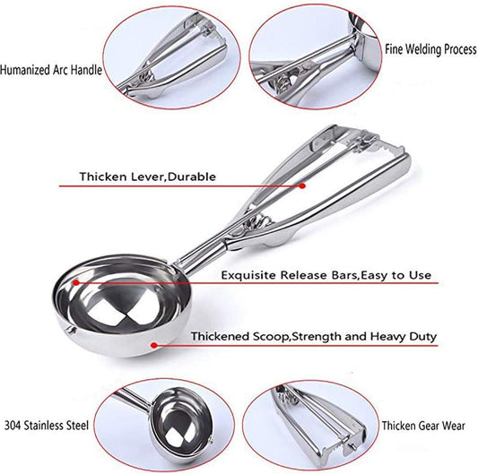 Cookie Scoop Set, 3 PCS Ice Cream Scoop with Trigger, 18/8 Stainless Steel for Baking Include Large-Medium-Small Size Perfect for Cookie, Ice Cream, Cupcake, Muffin, Meatball