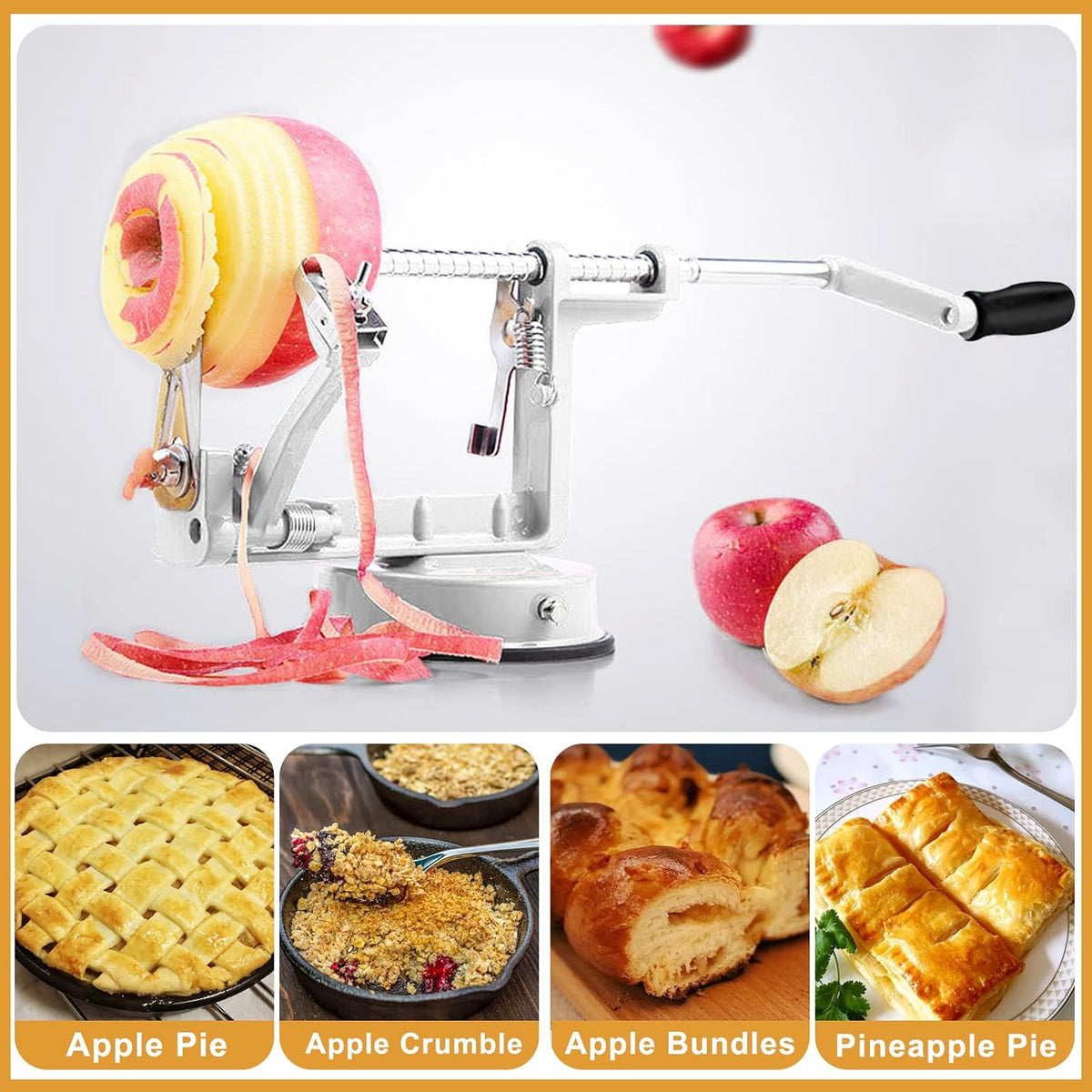 Apple Peeler Slicer Corer with Stainless Steel Blades and Powerful Suction Base for Apples Pears Potatoes(Red)