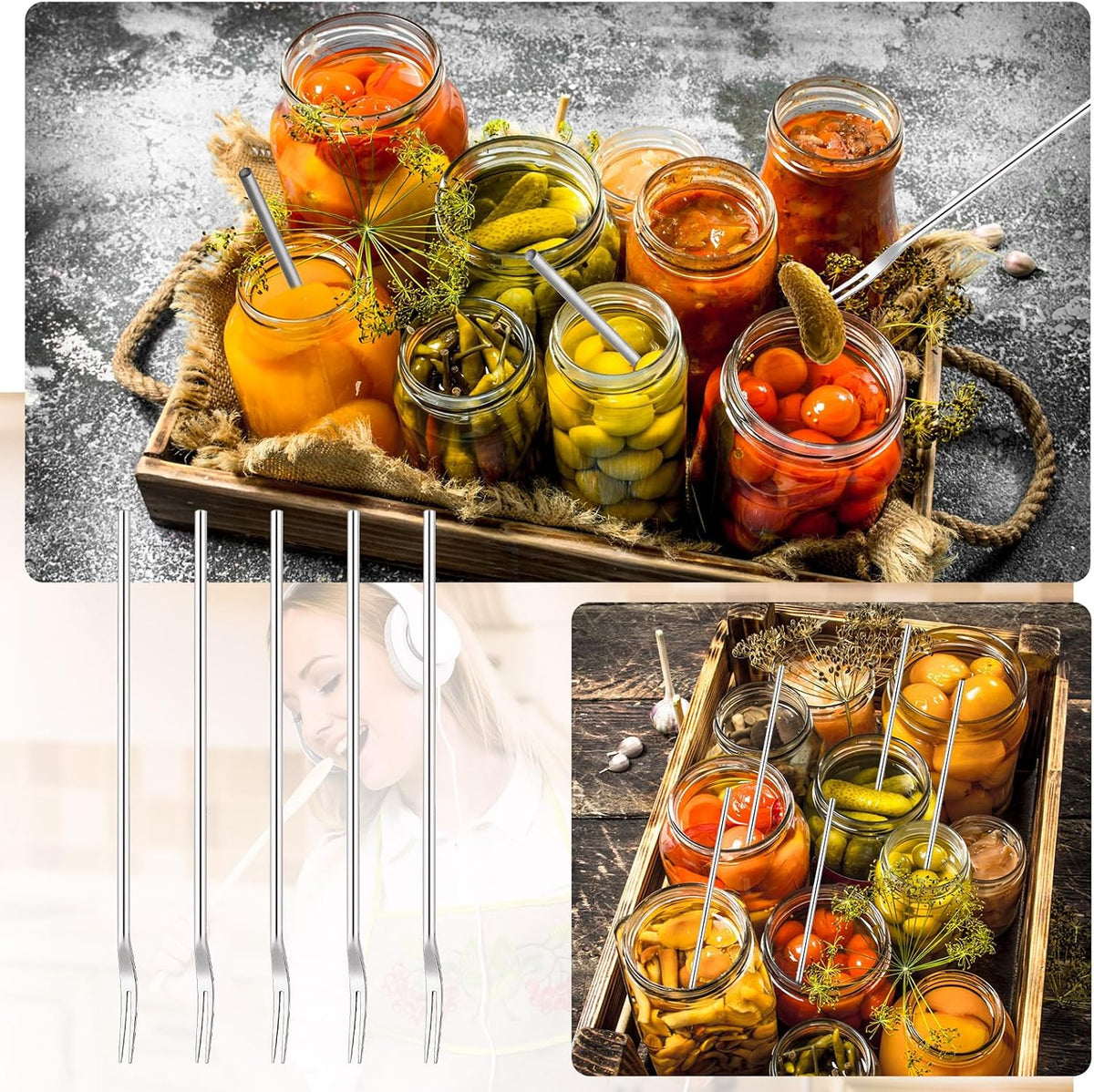 5 Pcs Pickle Forks for Olive Cocktail Jar, Long Handle,Multicolor