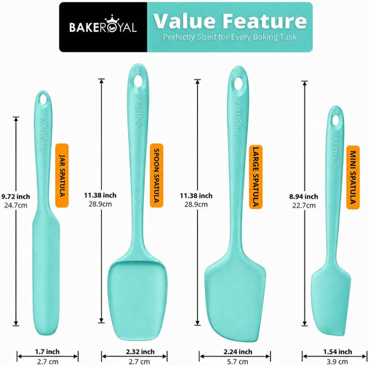 Silicone Spatula Set, 600°F Heat Resistant, 4 Piece BPA-Free Food Grade Silicone Kitchen Utensils Set for Baking, Cooking & Mixing, Non Stick Silicone Cooking Utensils Set - Aqua