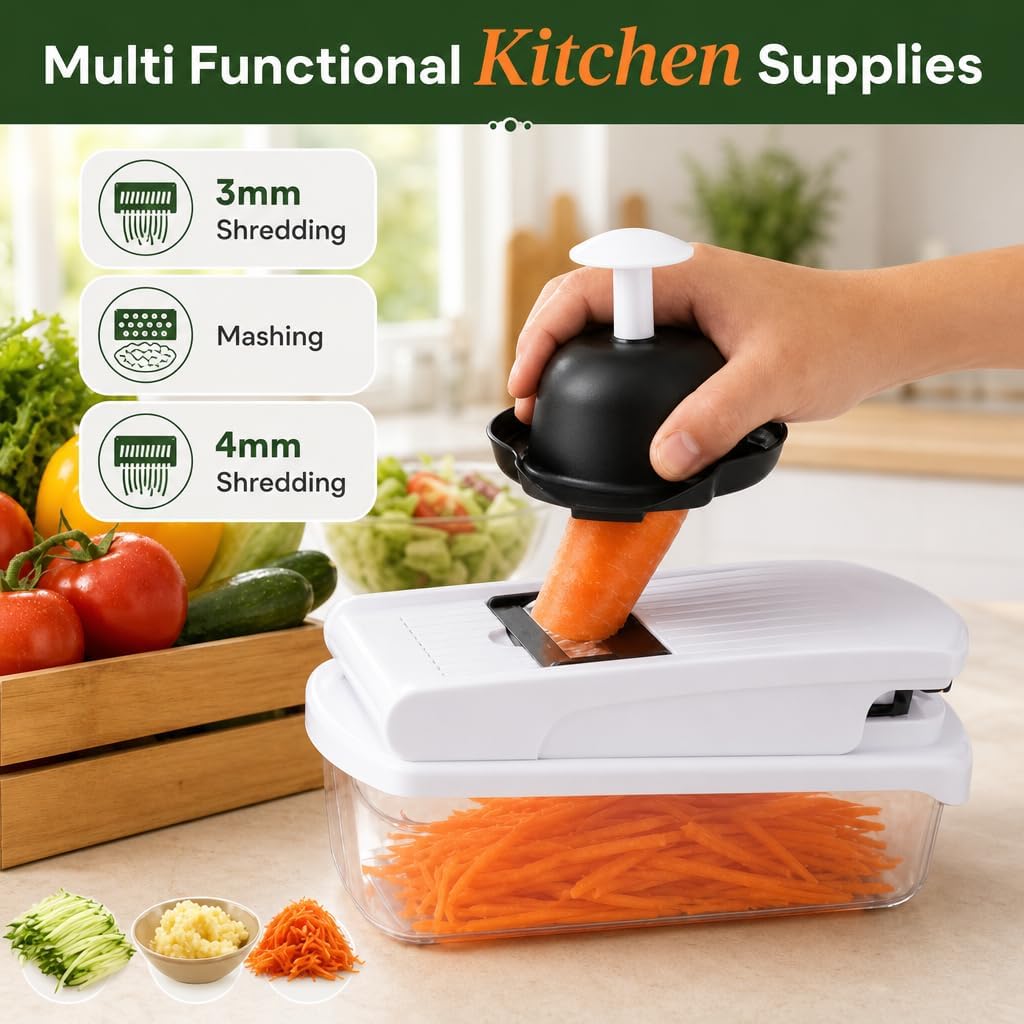 Vegetable Chopper, 15-in-1 Food Chopper with Container, Mandoline Slicer Dicer, Onion Chopper, Vegetable Cutter with Interchangeable Blades, Kitchen Gadget for Meal Prep, Fruits Veggies