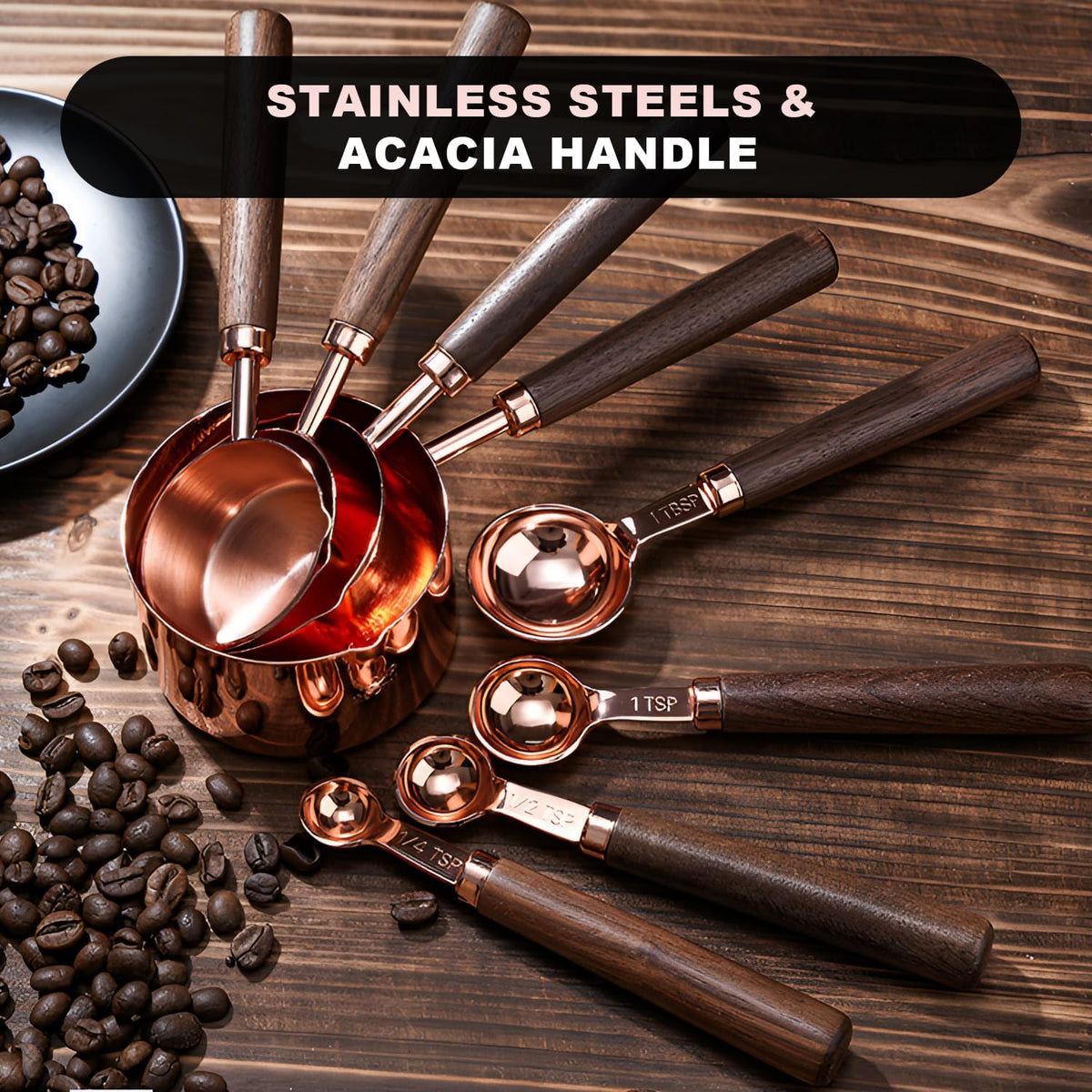 Measuring Cups and Spoons Set with Wood Handles 8PCS
