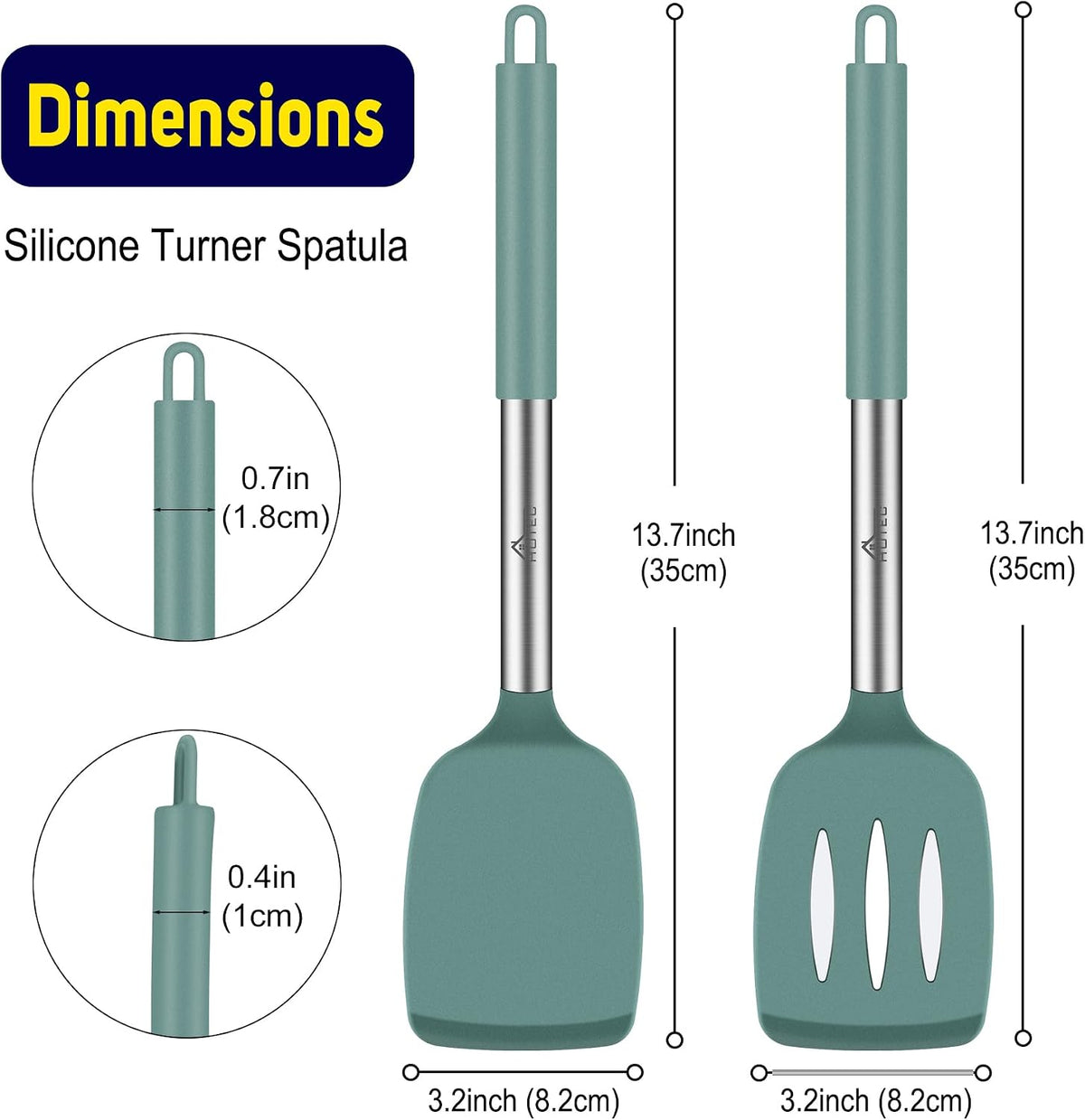 Silicone Spatula Set of 2 Heat-Resistant 600°F & BPA-Free Kitchen SaptulaTurner with Stainless Steel Handles, Slotted & Solid Spatulas for Nonstick Cookware, 13.7 Inch, Classic Blue