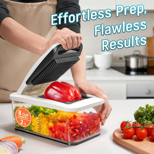 Vegetable Chopper Mandoline Slicer - Multifunctional Veggie Food Chopper With 6 Blades & Container, Heavy-Duty Vegetable Slicer and Cutter for Onion, Salad, and Food Preparation