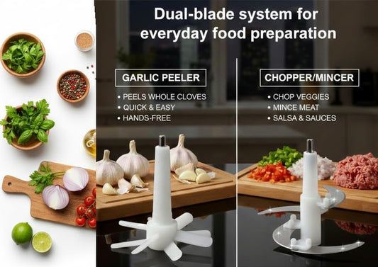 Electric Garlic Peeler & Chopper 300W – Automatic Garlic Peeler Machine with 2L Jar & Dual Blades, Electric Garlic Mincer, Vegetable Chopper & Silicone Garlic Peeler Skin Remover Tool