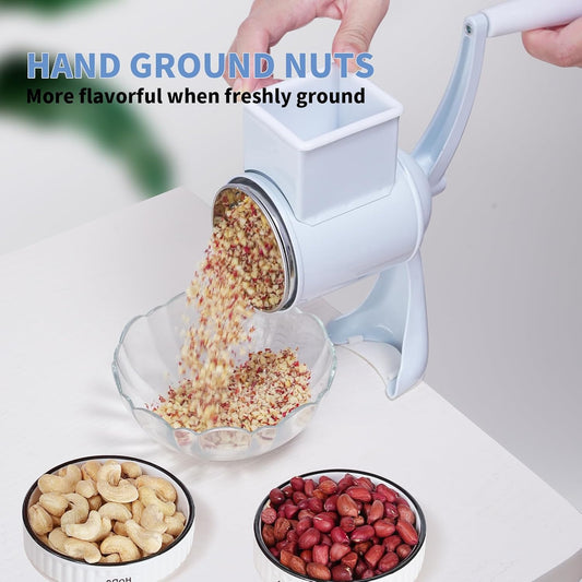Manual Nut Chopper Grinder, Rotary Cheese Grater Hand Crank Cheese Shredder Multifunctional Dried Fruit Crusher Peanut Masher Grinding Device for All Nuts Walnut Pecan Double Sword White