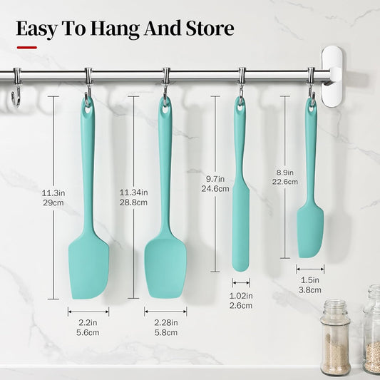 600ºF Heat Resistant Silicone Spatula Spoonula Set of 4, Aqua Sky