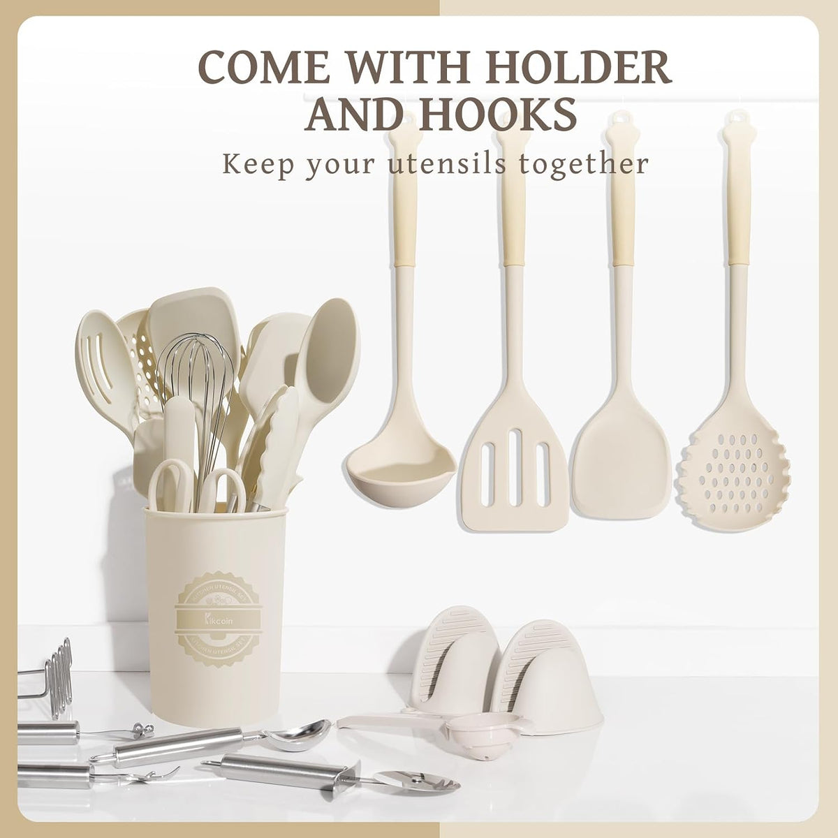 43 PCS Silicone Kitchen Utensils Set, Dishwasher Safe Kitchen Cooking Utensils Set, 446°F Spatulas Silicone Heat Resistant, Non Toxic Silicone Utensils Set With Two-Tone Grip Handles, Gray