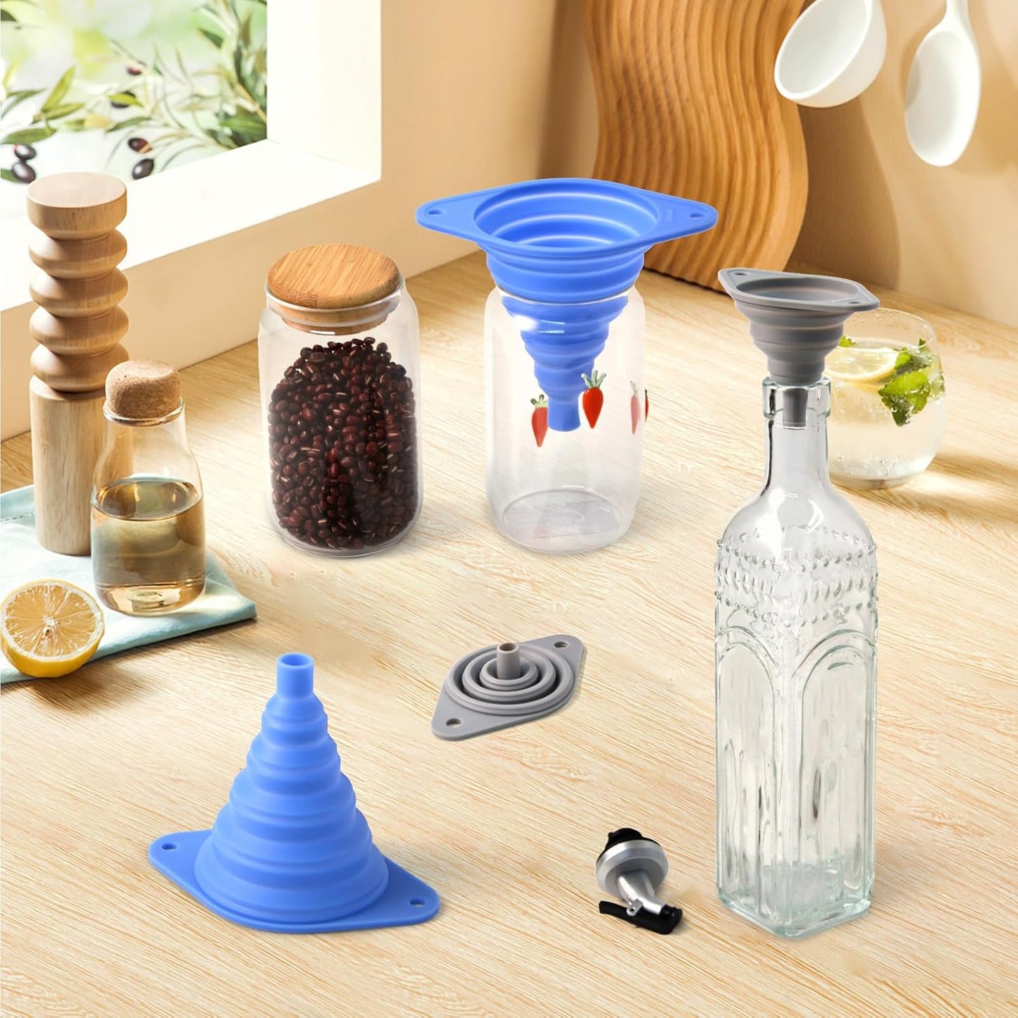 Kitchen Funnel Set 3 Pack,Funnels for Kitchen Use Filling Bottles,Silicone Funnel Collapsible,Small Funnels for Filling Small Bottles