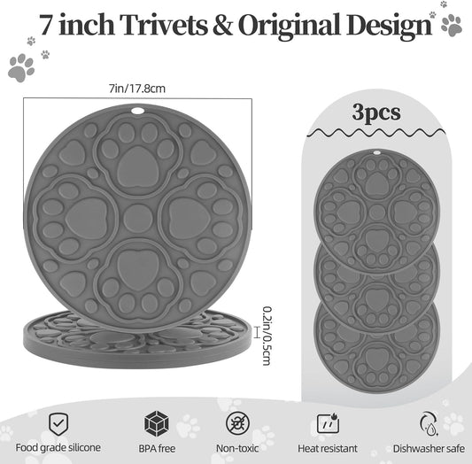 7 Inch Grey Silicone Trivet Mats Set for Hot Dishes 3 Pack
