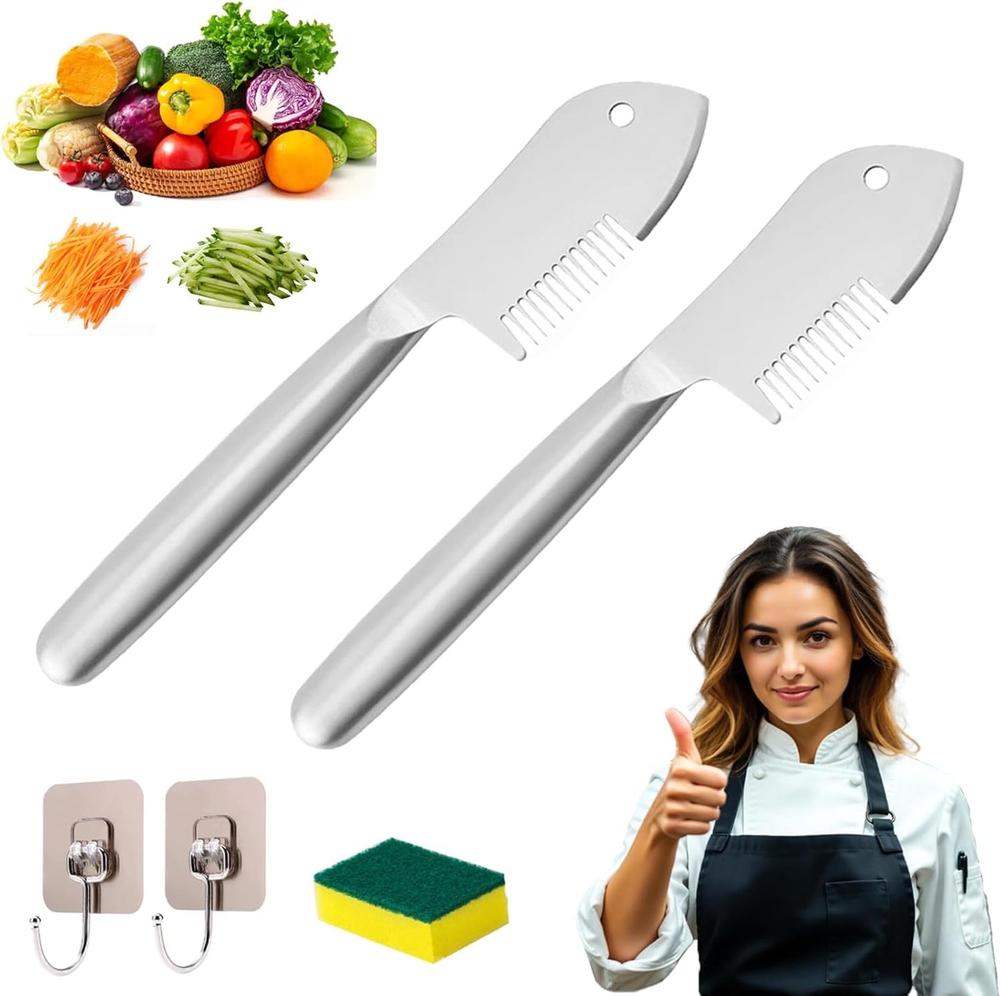 Stainless Steel Multi-Purpose Julienne Peeler, Portable Handheld Vegetable Shredder, Kitchen Tools for Quick Shredding, Comfortable Handle, Easy to Store, for Vegetables, Fruits, etc (1)