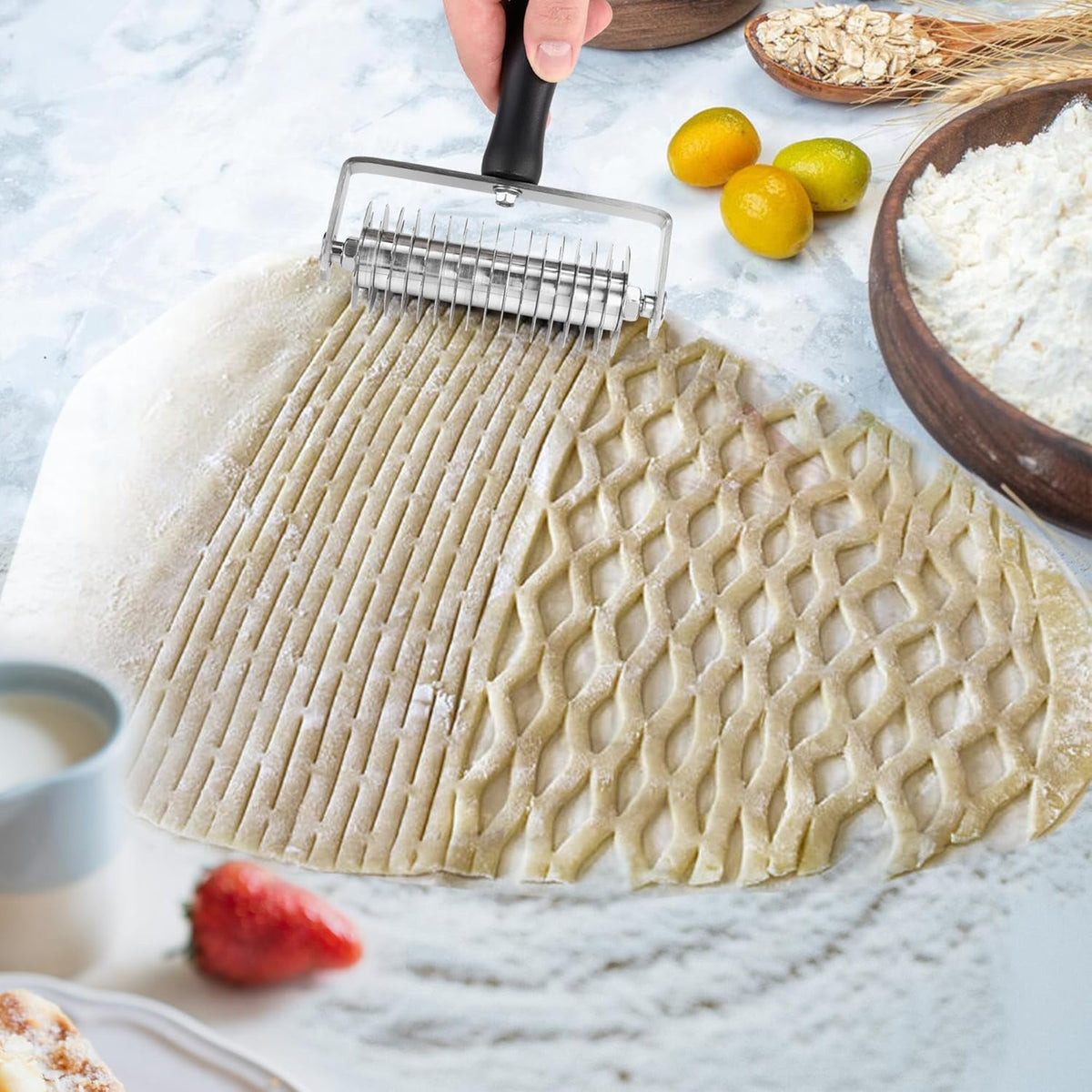 Pastry Lattice Roller Cutter - Stainless Steel Professional Dough Lattice | Top Pie Pizza Bread Pastry Crust Lattice Roller Cutter wheel