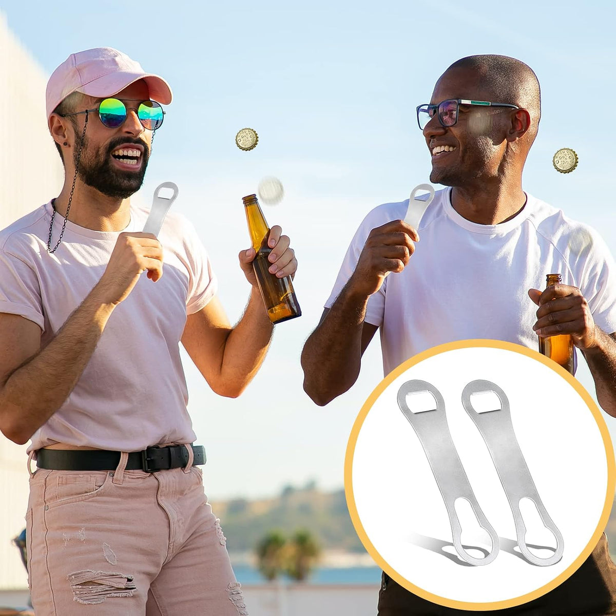 2 Pieces Bottle Opener and Pour Spout Remover Flat Bar Key for Bartenders Stainless Steel Speed Opener Multifunction Dog Bone Wine Bottle Opener for Home Kitchen Party and Bar