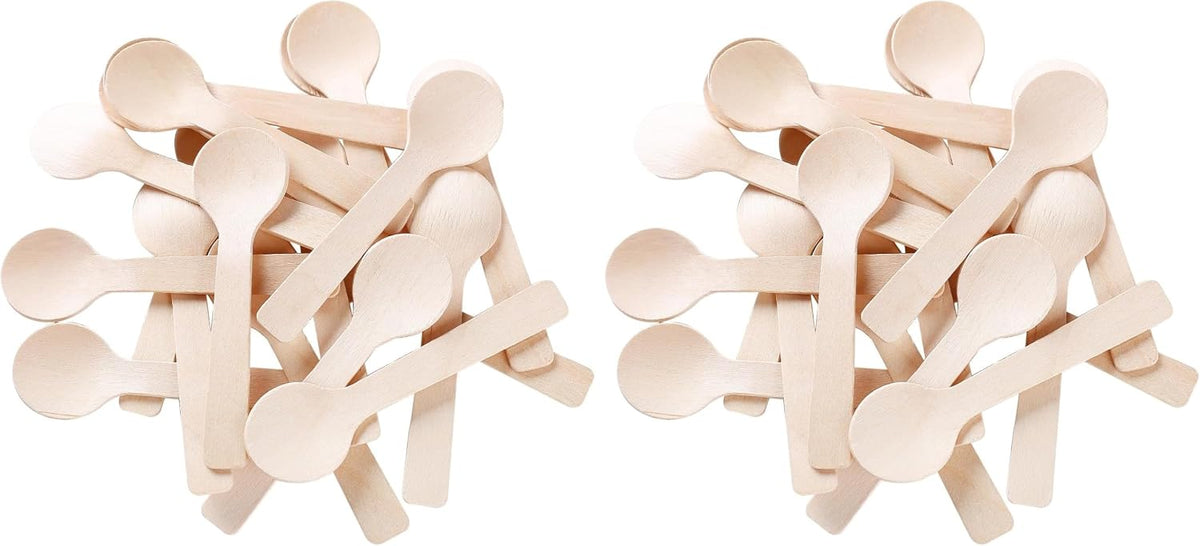 1.5mm Extra-Thick Mini Wooden Spoons (4 Inch) - Heavy Duty Birch Wood - Sturdy No-Snap Disposable Spoons for Gelato, Desserts & Charcuterie - Eco-Friendly & Compostable GM1042A